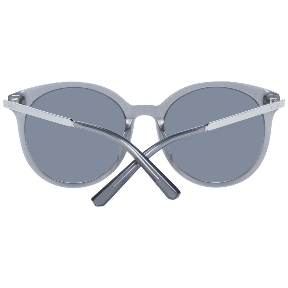 Bally gray women sunglasses with cat eye style, metal and plastic full-rim frame, mirrored gradient lenses, 100% UVA/UVB protection.