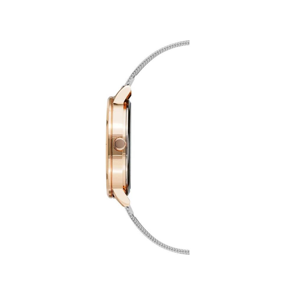 Side view of Juicy Couture Rose Gold Women's Watch with quartz movement and stainless steel mesh strap.