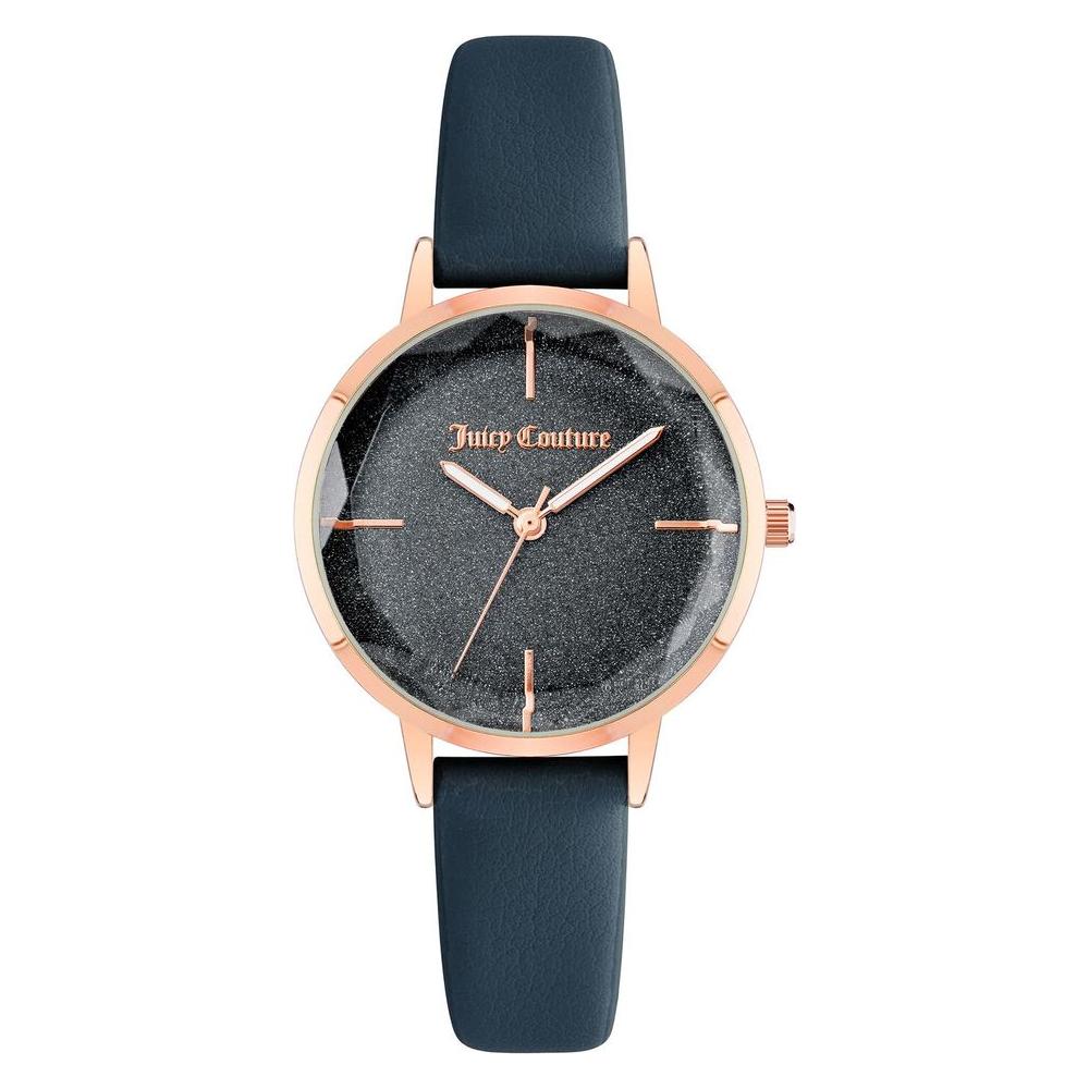 Juicy Couture Rose Gold Women Watch with Blue Leatherette Strap, Quartz Analog Display, Metal Case, Fashion Style, No Water Resistance