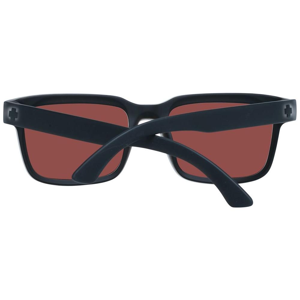 Back view of Spy Gray unisex sunglasses with gray plastic frame and green mirrored lenses, 100% UVA & UVB protection.