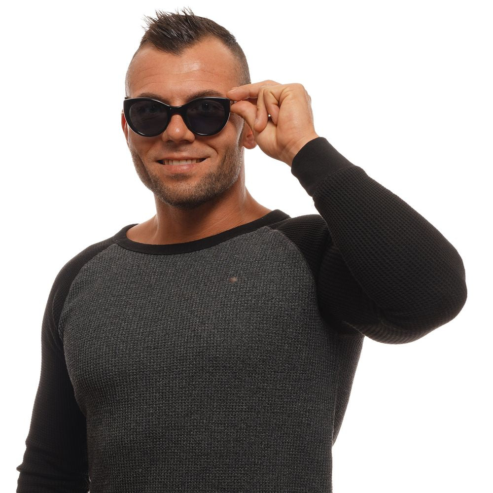 Person wearing Ermenegildo Zegna black unisex sunglasses with blue polarized lenses and full-rim plastic frame.