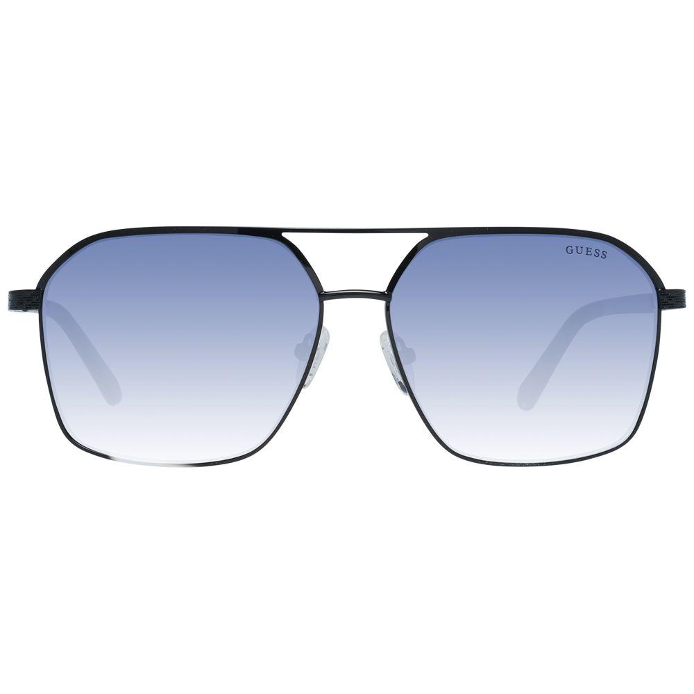Guess black aviator sunglasses for men with blue mirrored gradient lenses, metal frame, full-rim style, 100% UVA & UVB protection.