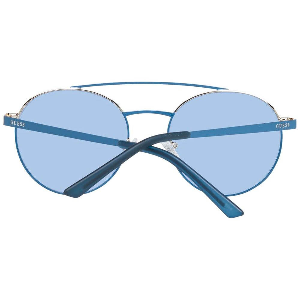 Guess blue men's aviator sunglasses with full-rim design, metal and plastic frame, and 100% UVA & UVB protection lenses.
