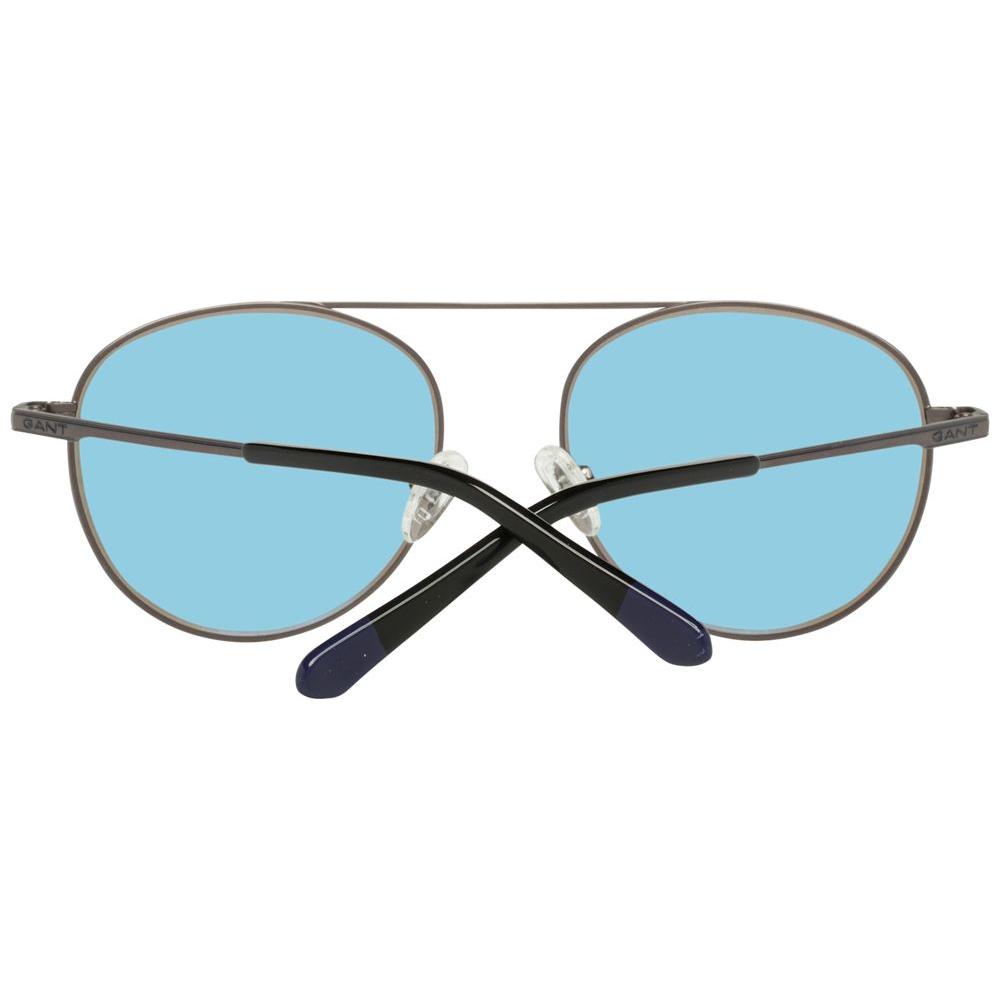 Gant Gray men's sunglasses, gunmetal metal frame, blue mirrored lenses, oval style, 100% UVA & UVB protection, includes branded case.