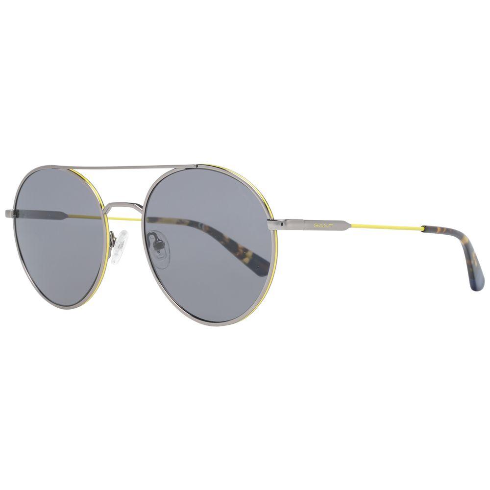 Alt Tag: Gant gray men's sunglasses with gunmetal full-rim metal frame, grey plastic lenses, round style, 100% UVA & UVB protection, 56-20-145 size.