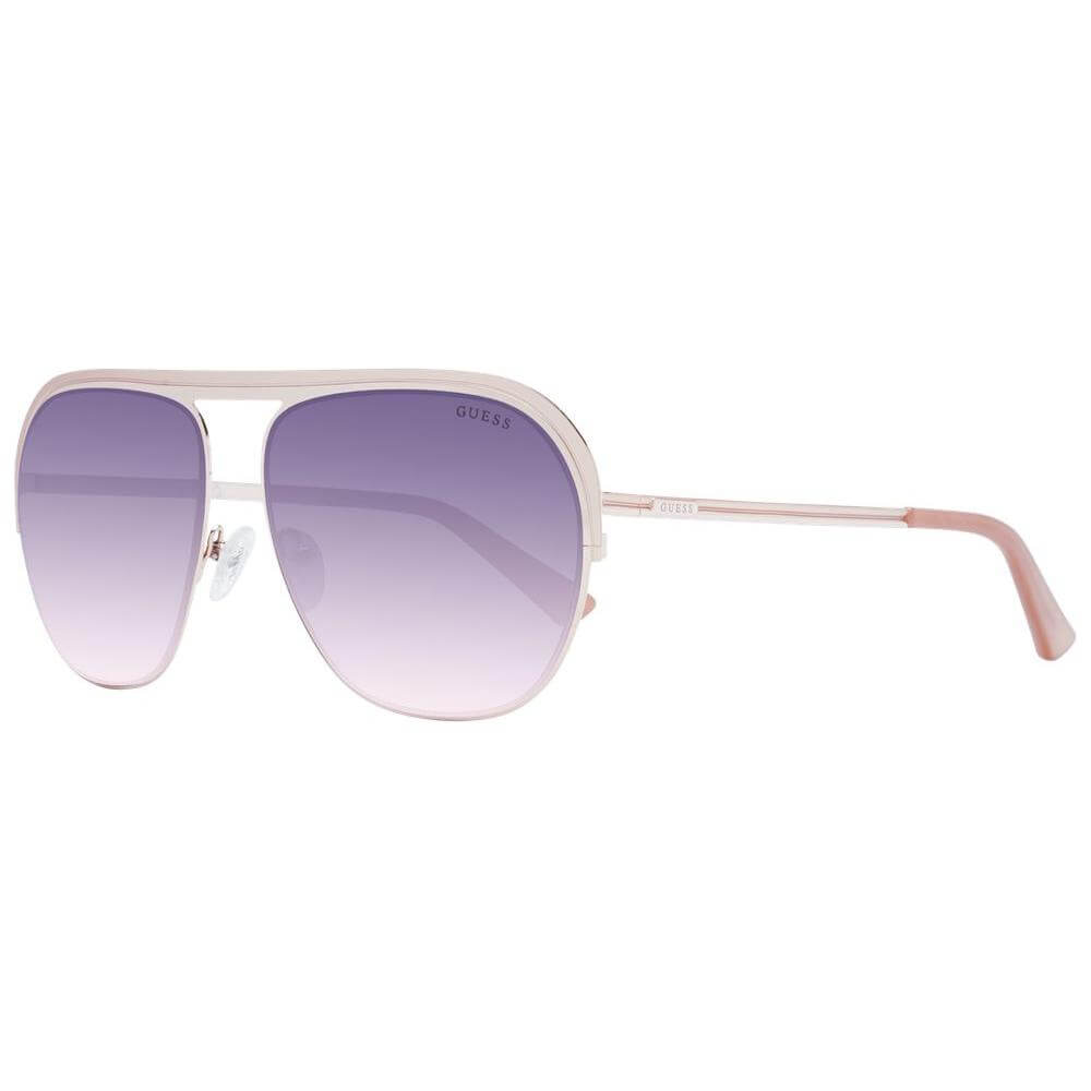 Guess Rose Gold Unisex Aviator Sunglasses with Purple Gradient Lenses, Full-Rim Metal Frame, Size 59-15-140, Includes Branded Case