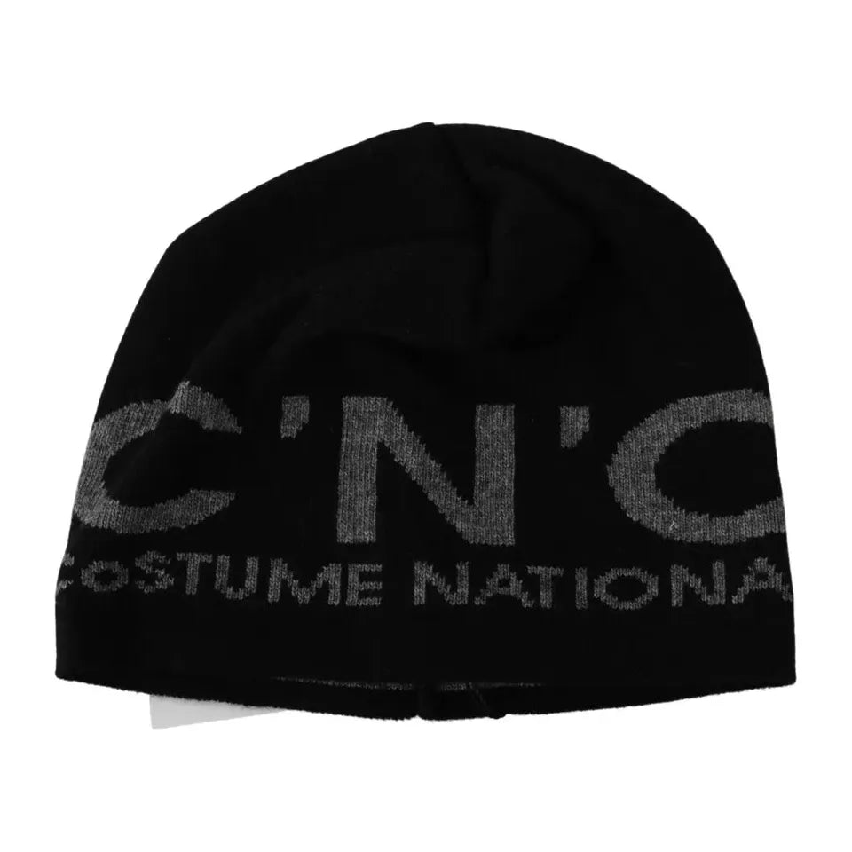 Costume National Black Wool Blend Branded Beanie Hat HAT20136