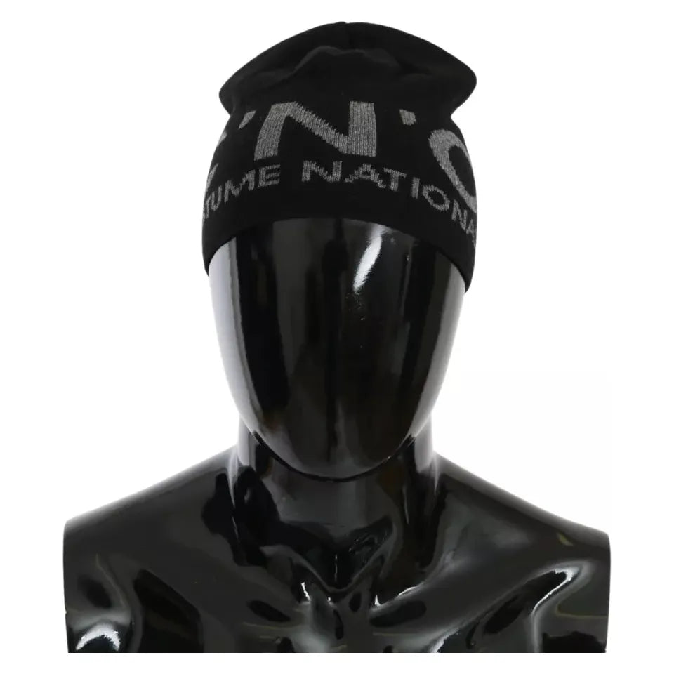Costume National Black Wool Blend Branded Beanie Hat HAT20136