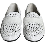 Dolce & Gabbana White Woven Leather Slip On Loafers Men Shoes Dolce & Gabbana Light Gray