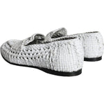 Dolce & Gabbana White Woven Leather Slip On Loafers Men Shoes Dolce & Gabbana Light Gray