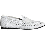 Dolce & Gabbana White Woven Leather Slip On Loafers Men Shoes Dolce & Gabbana Light Gray