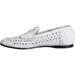 Dolce & Gabbana White Woven Leather Slip On Loafers Men Shoes Dolce & Gabbana Light Gray