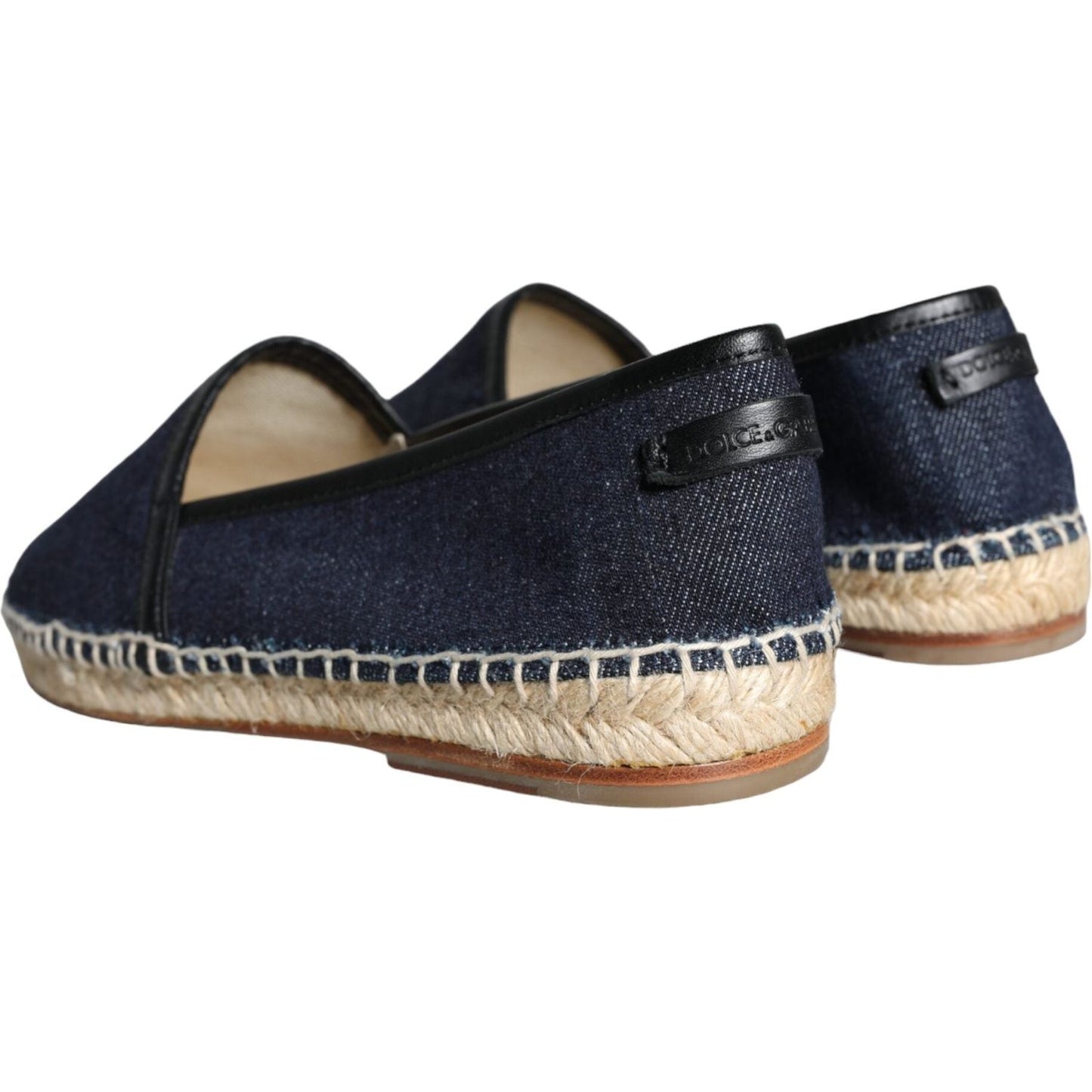 Dolce & Gabbana blue denim espadrilles, crafted from cotton and leather with rubber sole, showcasing luxury Italian craftsmanship.