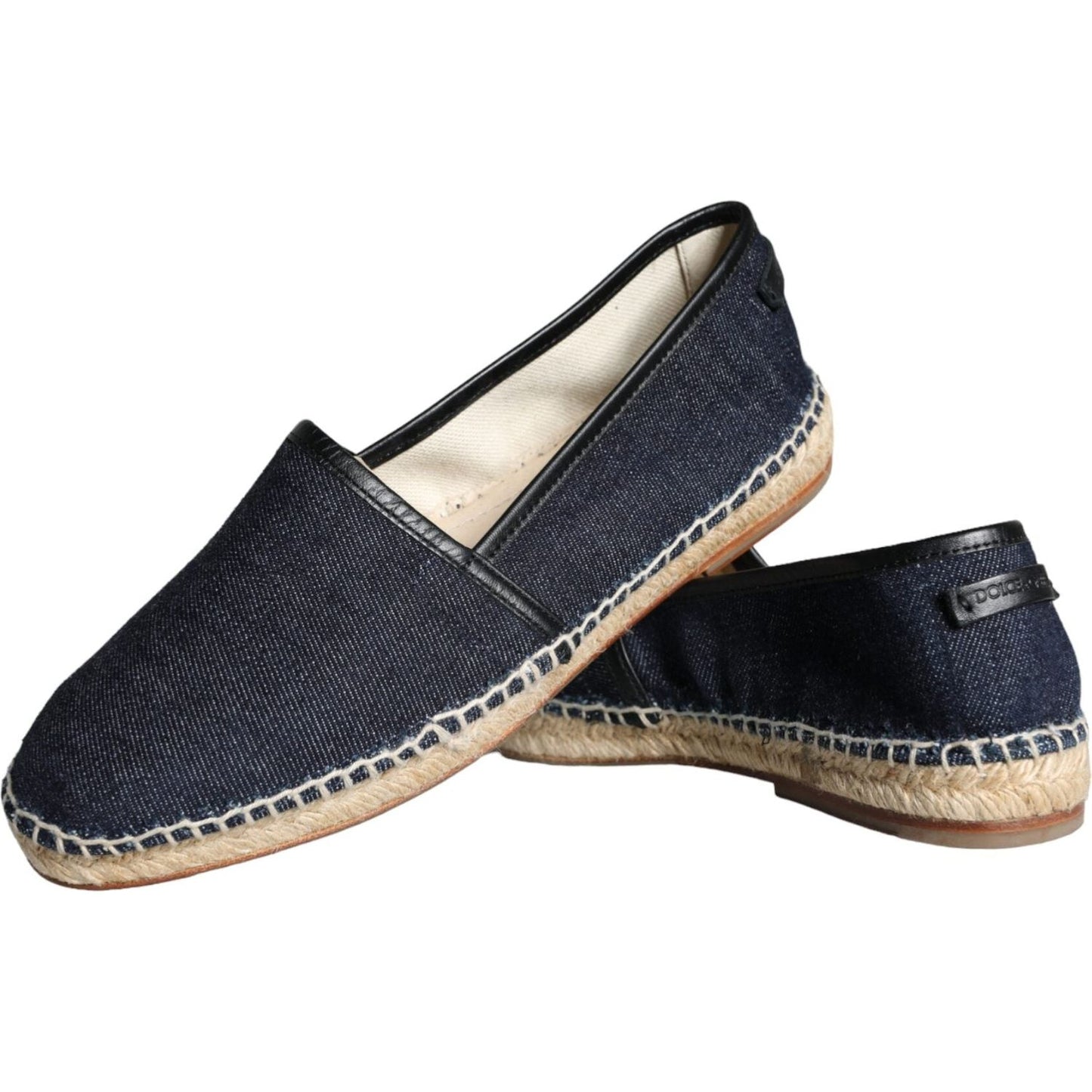 Dolce & Gabbana blue denim cotton leather espadrilles shoes, featuring rubber sole, logo details, made in Italy, exclusive craftsmanship.
