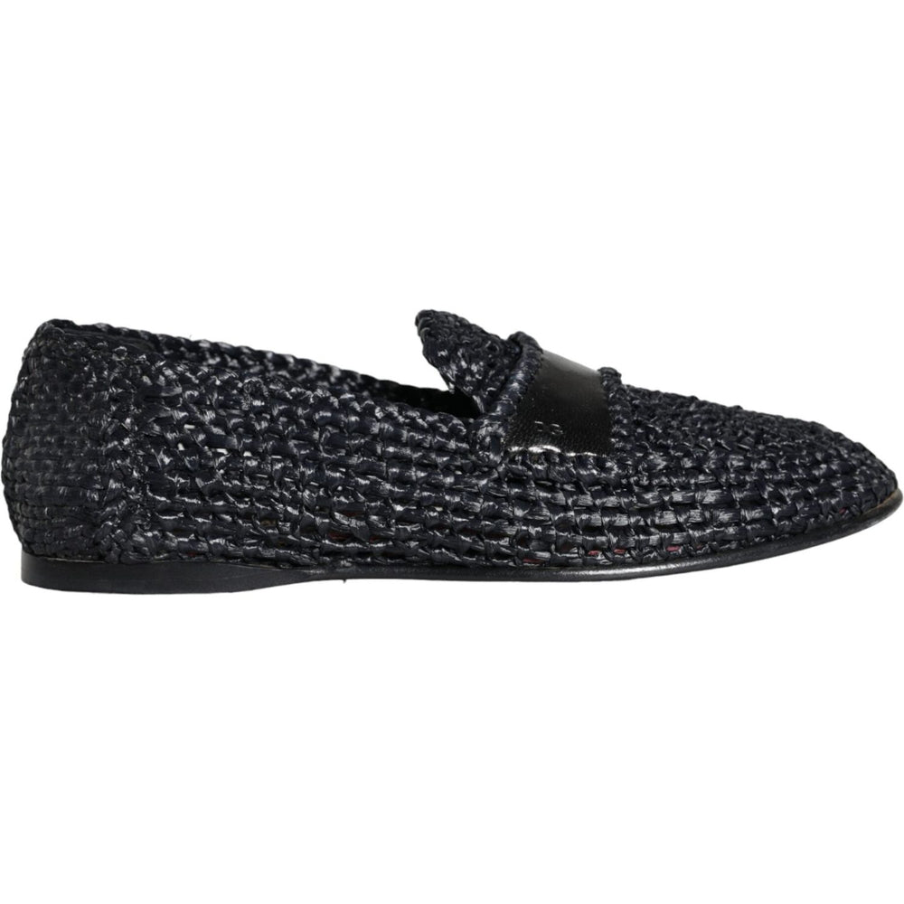 Dolce & Gabbana Black Woven Raffia Slip On Loafers Men Shoes MV6086-40