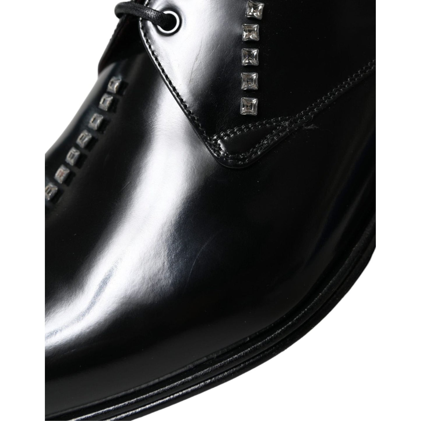 Dolce & Gabbana Black Leather Crystal Dress Formal Shoes MV5595-40