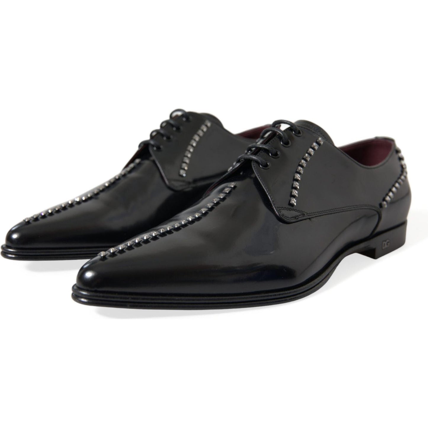 Dolce & Gabbana Black Leather Crystal Dress Formal Shoes MV5595-40