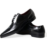 Dolce & Gabbana Black Leather Crystal Dress Formal Shoes MV5595-40