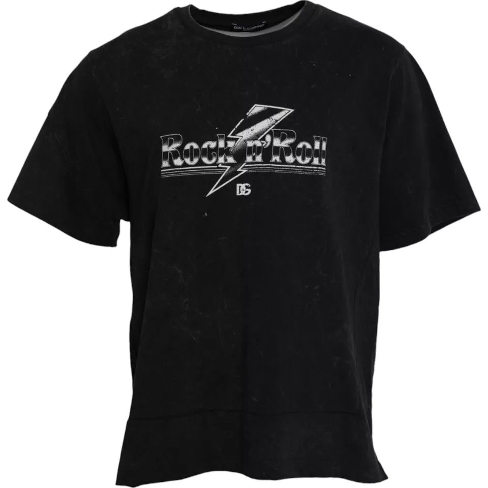 Dolce & Gabbana Black Graphic Print Cotton Crew Neck T-shirt TSH86575-50
