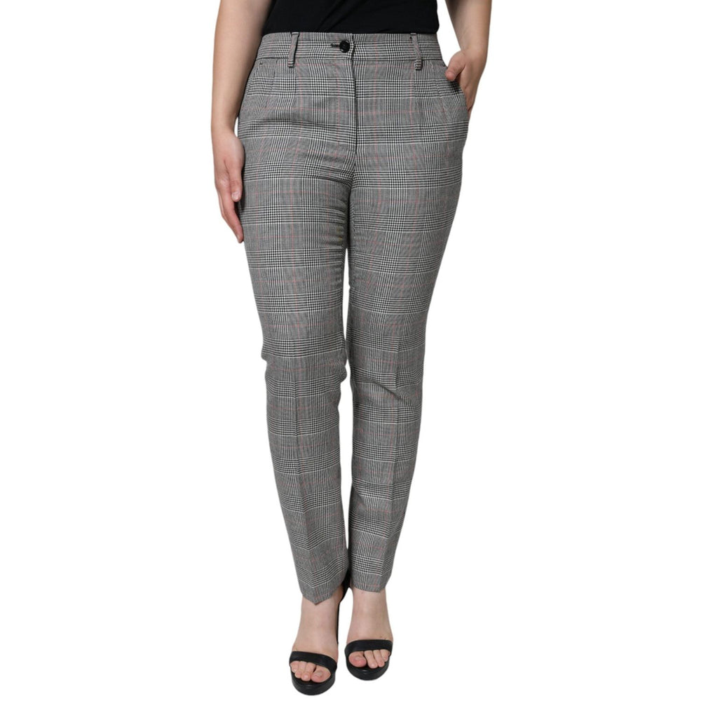Dolce & Gabbana Gray Plaid Wool Mid Waist Women Tapered Pants PAN75520-42