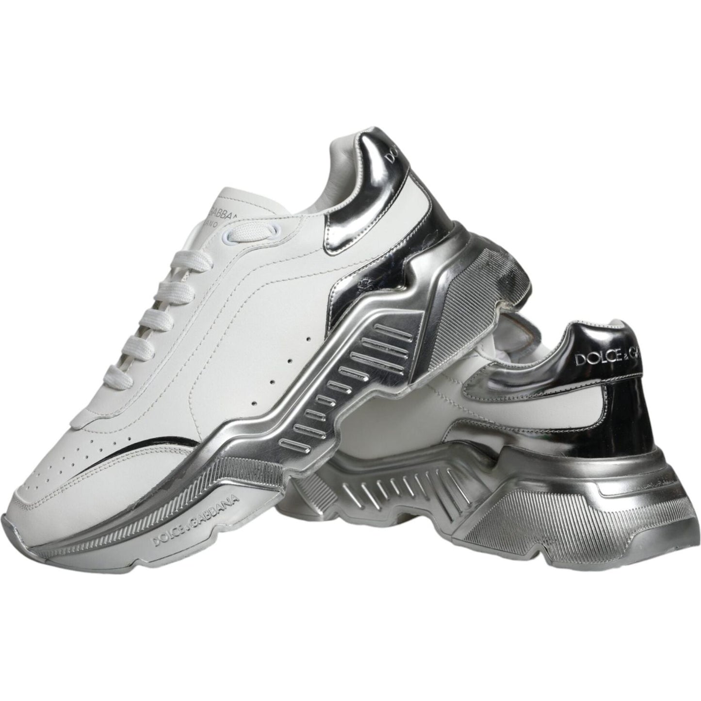 Dolce & Gabbana White Silver Daymaster Low Top Sneakers Shoes MV5095-40