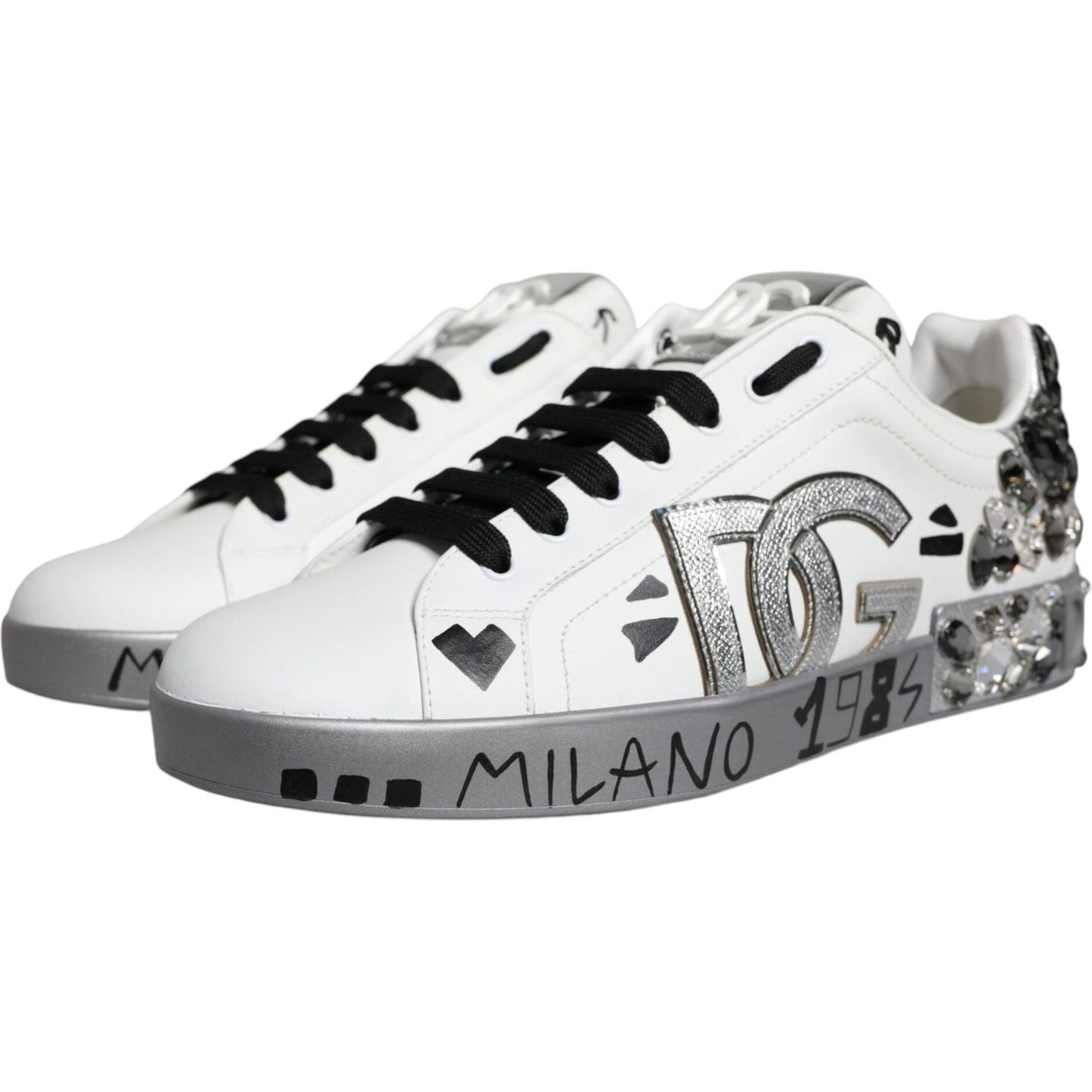 Dolce & Gabbana Dolce & Gabbana White Silver Crystal Logo Portofino Sneakers Shoes MV6153-43.5 1728,67345645728,Dolce & Gabbana,EU43.5/US10.5,Material: 100% Calf Leather,Men,Men - Shoes,New with tags,Shoes,Sneakers - Men - Shoes,White
