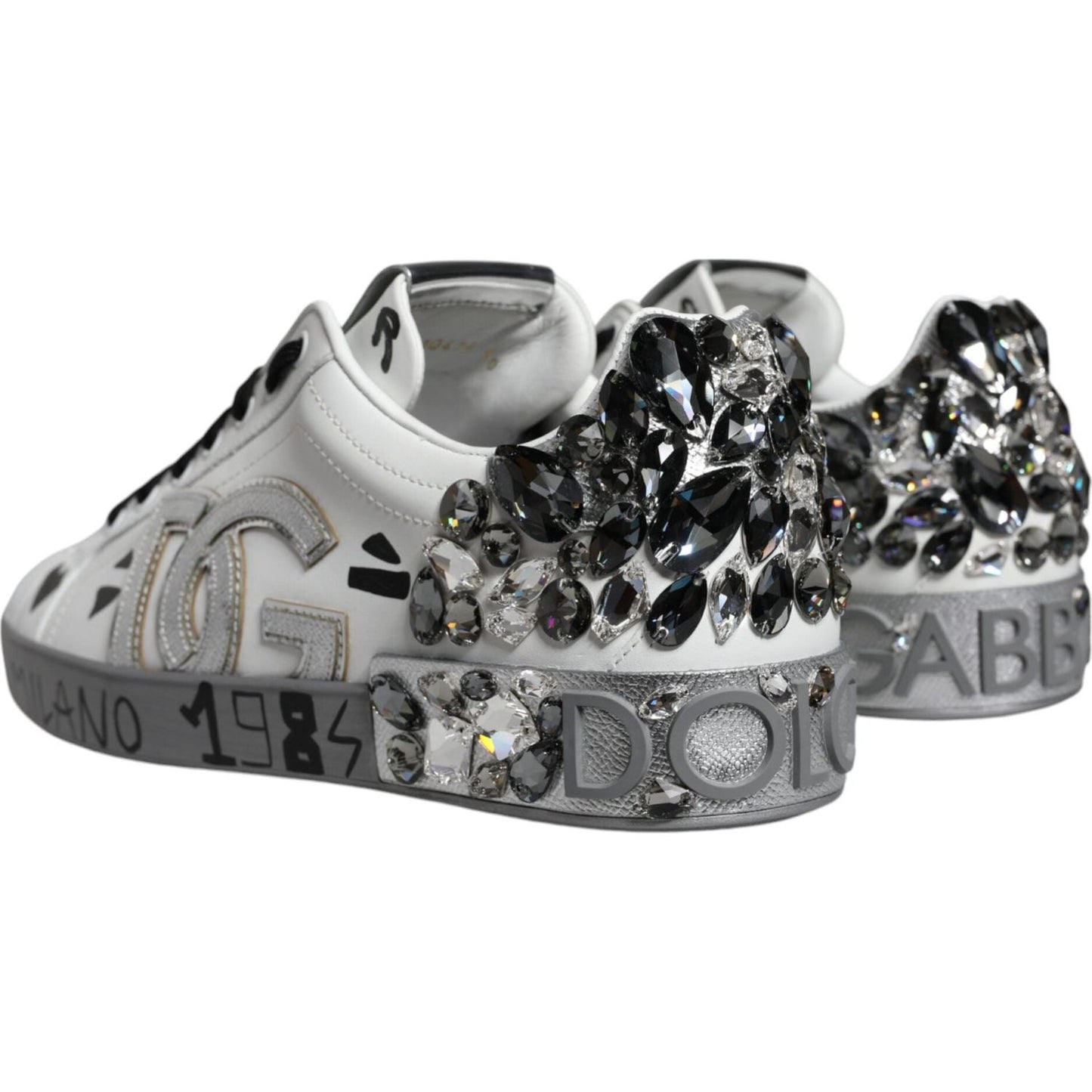 Dolce & Gabbana Dolce & Gabbana White Silver Crystal Logo Portofino Sneakers Shoes MV6153-43.5 1728,67345645728,Dolce & Gabbana,EU43.5/US10.5,Material: 100% Calf Leather,Men,Men - Shoes,New with tags,Shoes,Sneakers - Men - Shoes,White