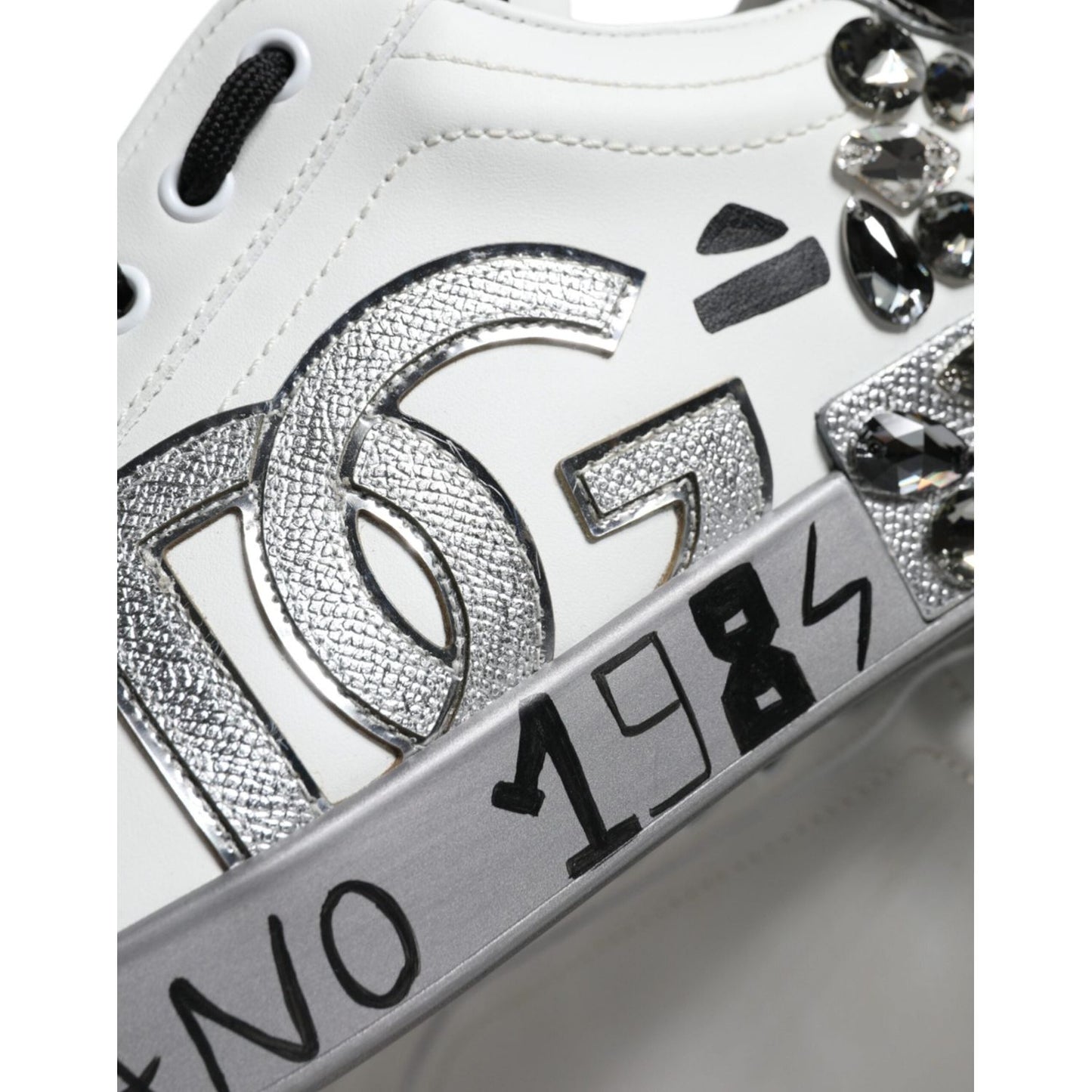Dolce & Gabbana Dolce & Gabbana White Silver Crystal Logo Portofino Sneakers Shoes MV6153-43.5 1728,67345645728,Dolce & Gabbana,EU43.5/US10.5,Material: 100% Calf Leather,Men,Men - Shoes,New with tags,Shoes,Sneakers - Men - Shoes,White
