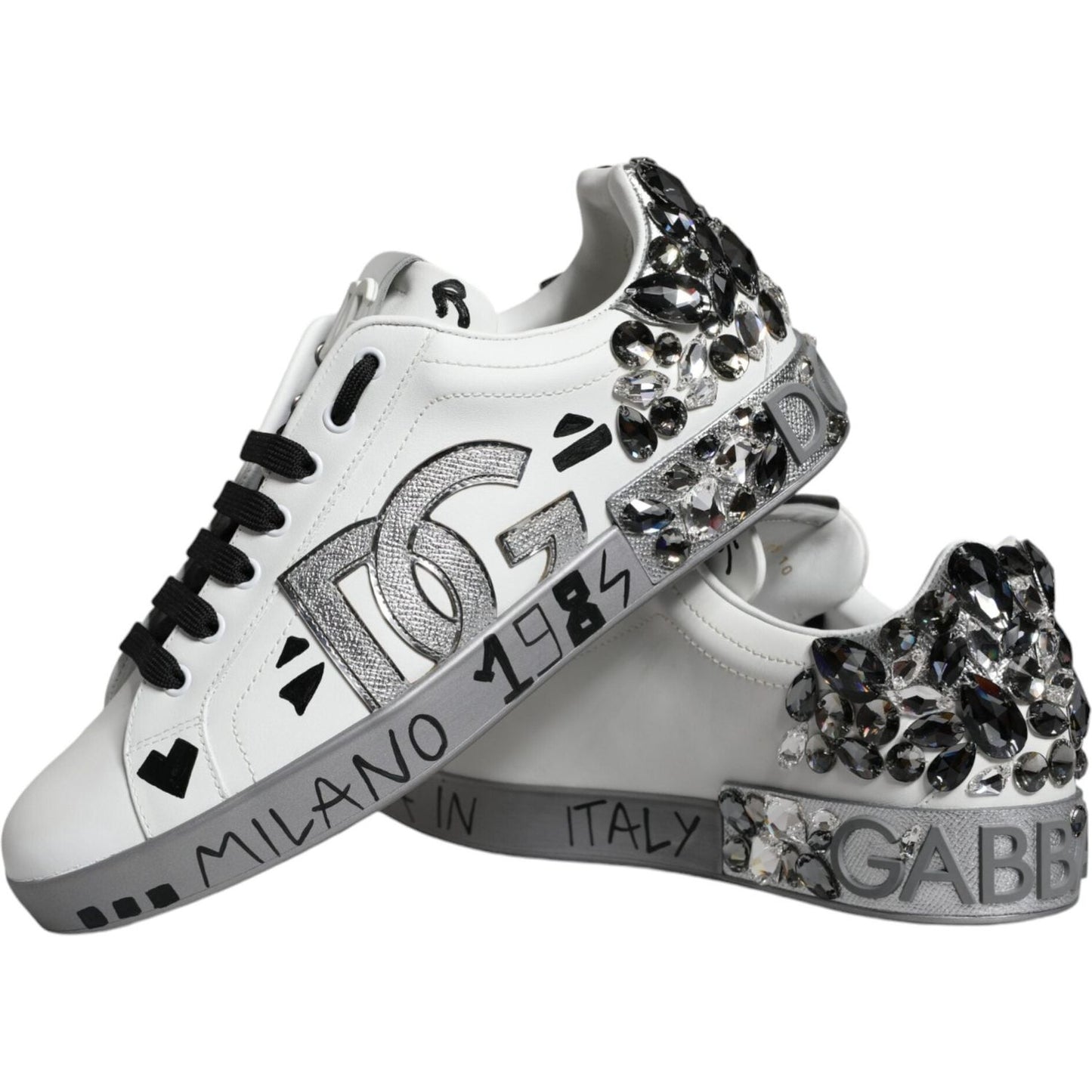 Dolce & Gabbana Dolce & Gabbana White Silver Crystal Logo Portofino Sneakers Shoes MV6153-43.5 1728,67345645728,Dolce & Gabbana,EU43.5/US10.5,Material: 100% Calf Leather,Men,Men - Shoes,New with tags,Shoes,Sneakers - Men - Shoes,White