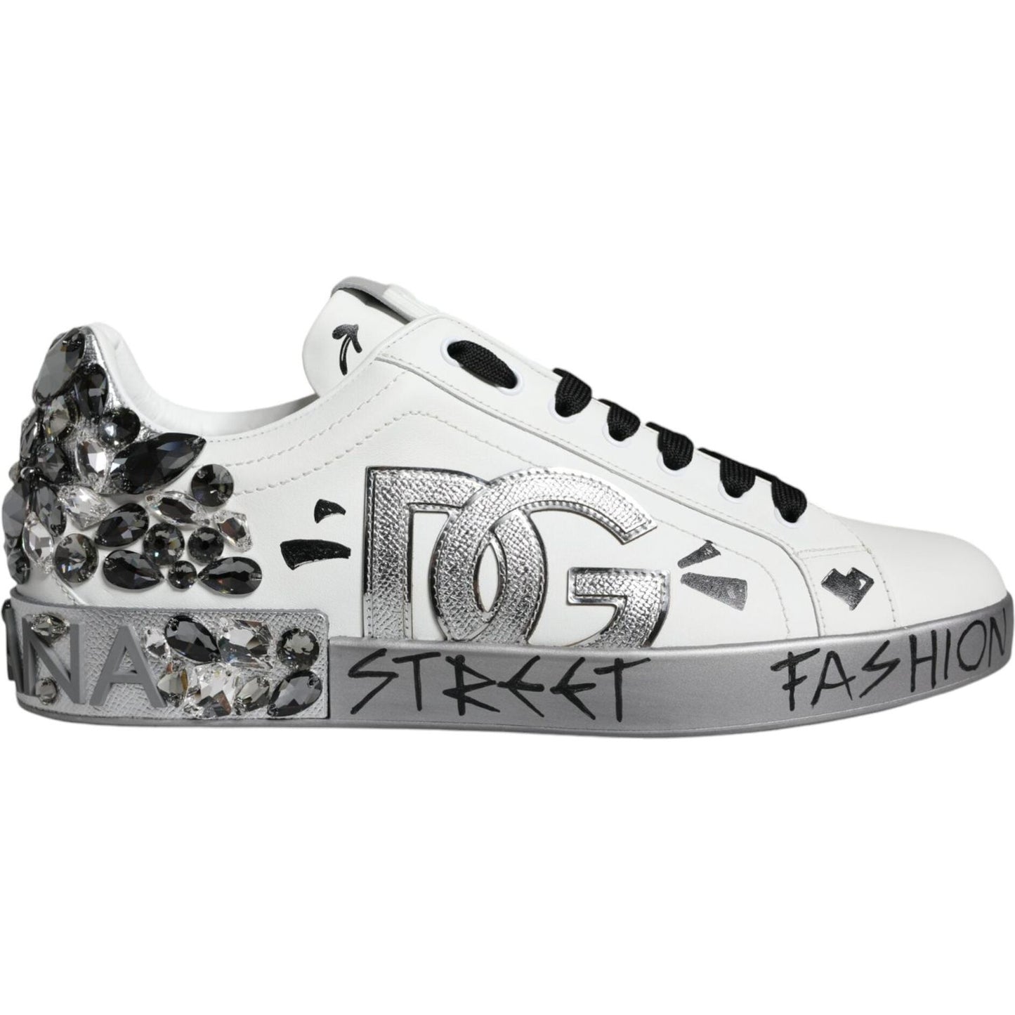 Dolce & Gabbana Dolce & Gabbana White Silver Crystal Logo Portofino Sneakers Shoes MV6153-43.5 1728,67345645728,Dolce & Gabbana,EU43.5/US10.5,Material: 100% Calf Leather,Men,Men - Shoes,New with tags,Shoes,Sneakers - Men - Shoes,White
