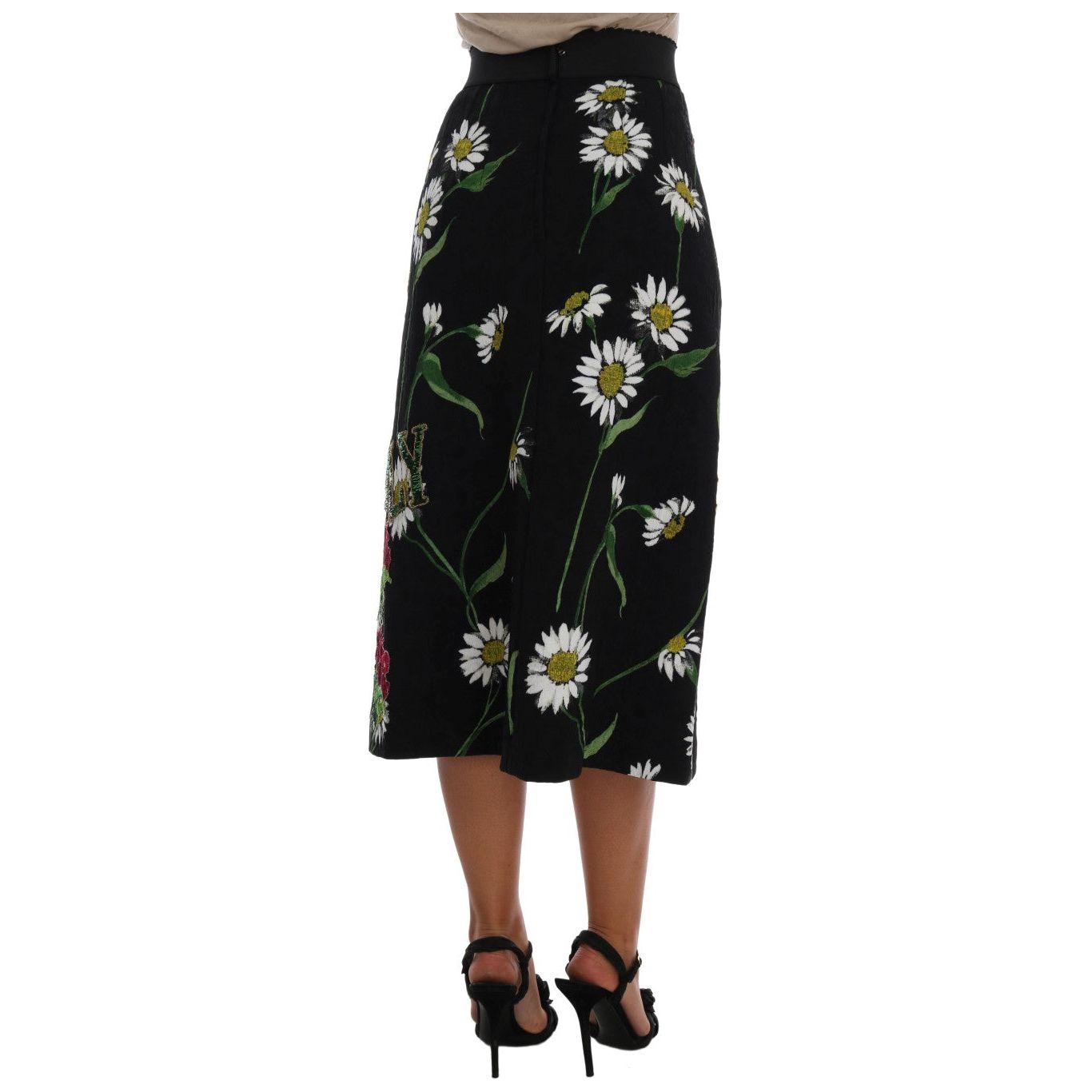 Dolce & Gabbana Black Embellished Daisy Brocade Skirt SKI1065-6