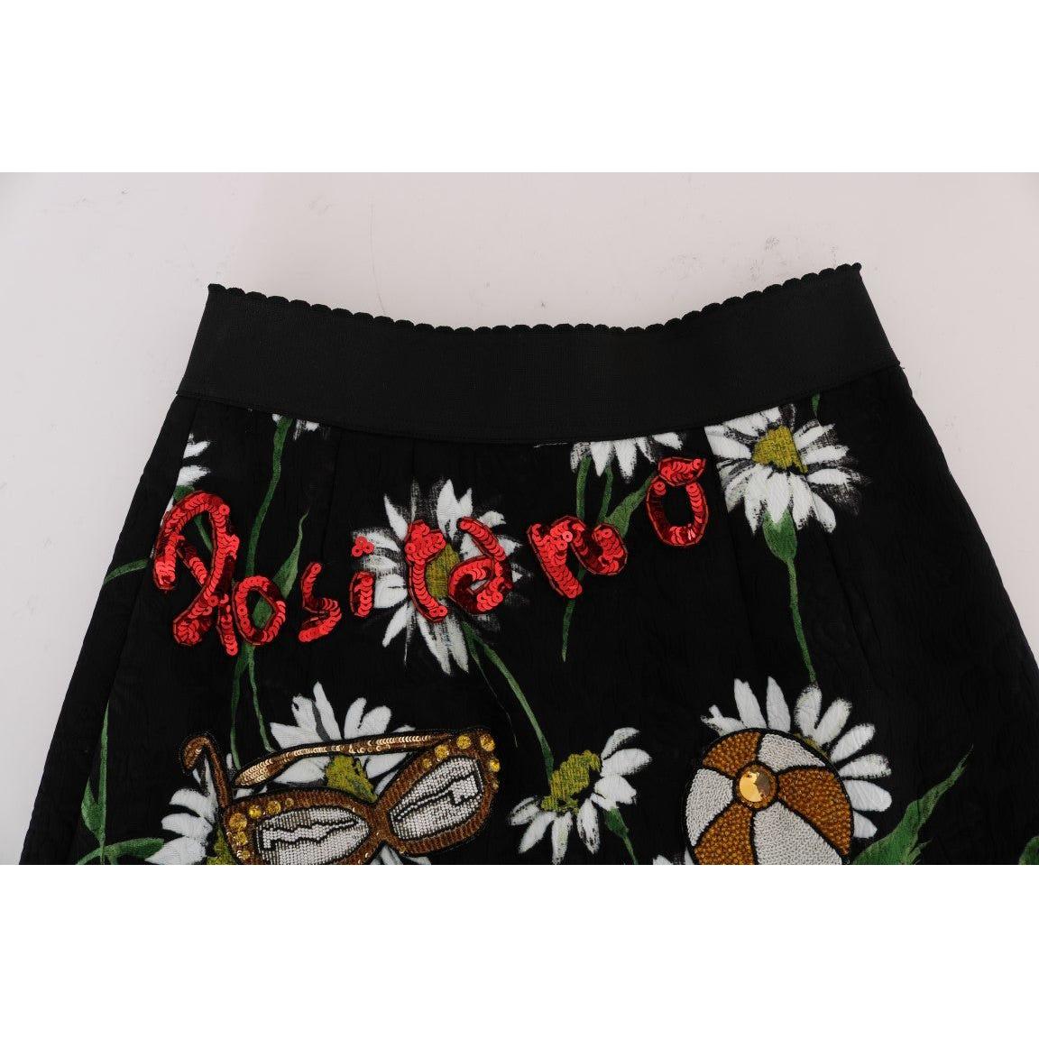 Dolce & Gabbana Black Embellished Daisy Brocade Skirt SKI1065-6