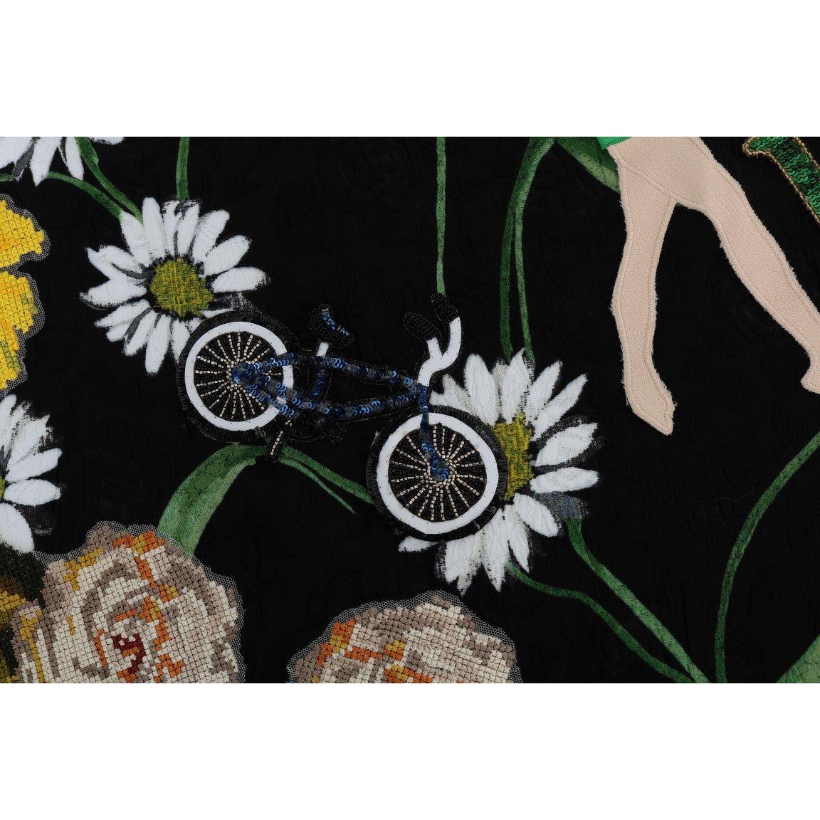 Dolce & Gabbana Black Embellished Daisy Brocade Skirt SKI1065-6