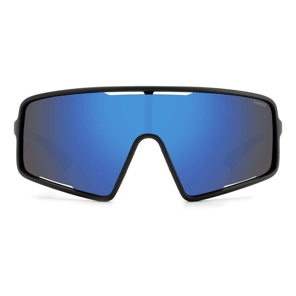 Polaroid blue resin sunglasses with polarized lenses and UV protection, measuring 99/17/130mm, sleek design for men.
