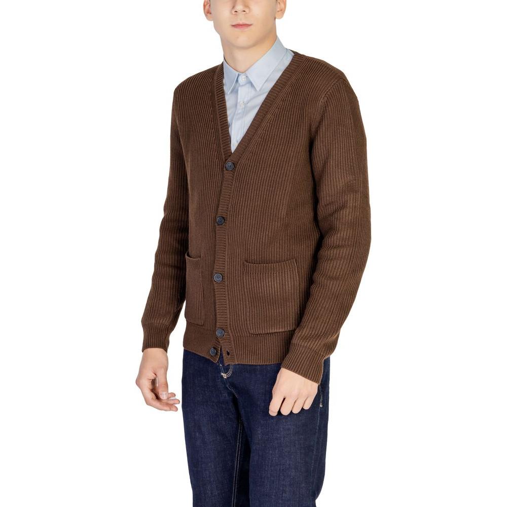 Antony Morato brown cardigan sweater for men, polyester blend knitwear, fall-winter collection, front view