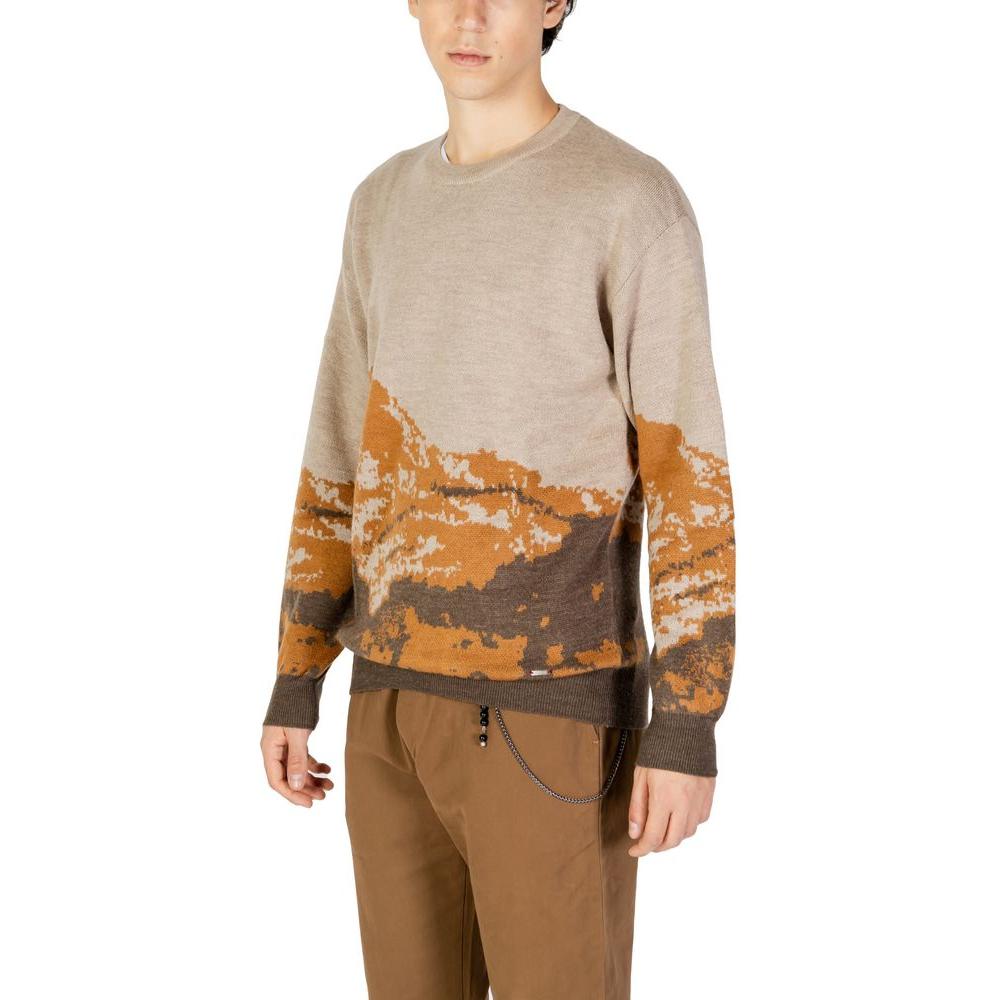 Gianni Lupo men's brown acrylic sweater for fall-winter, featuring 70% acrylic and 30% wool knitwear with abstract pattern design.