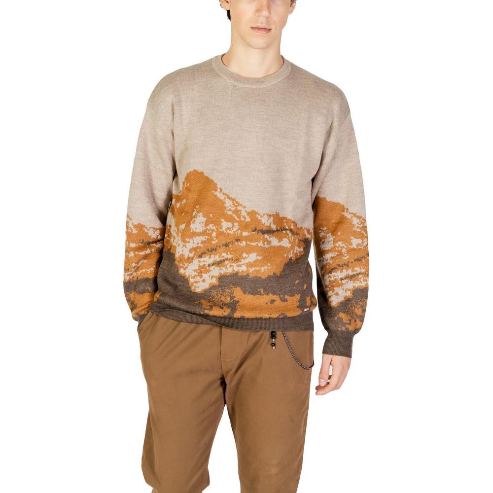 Gianni Lupo Brown Acrylic Sweater, men's fall/winter knitwear, 70% acrylic, 30% wool composition, casual and stylish design.