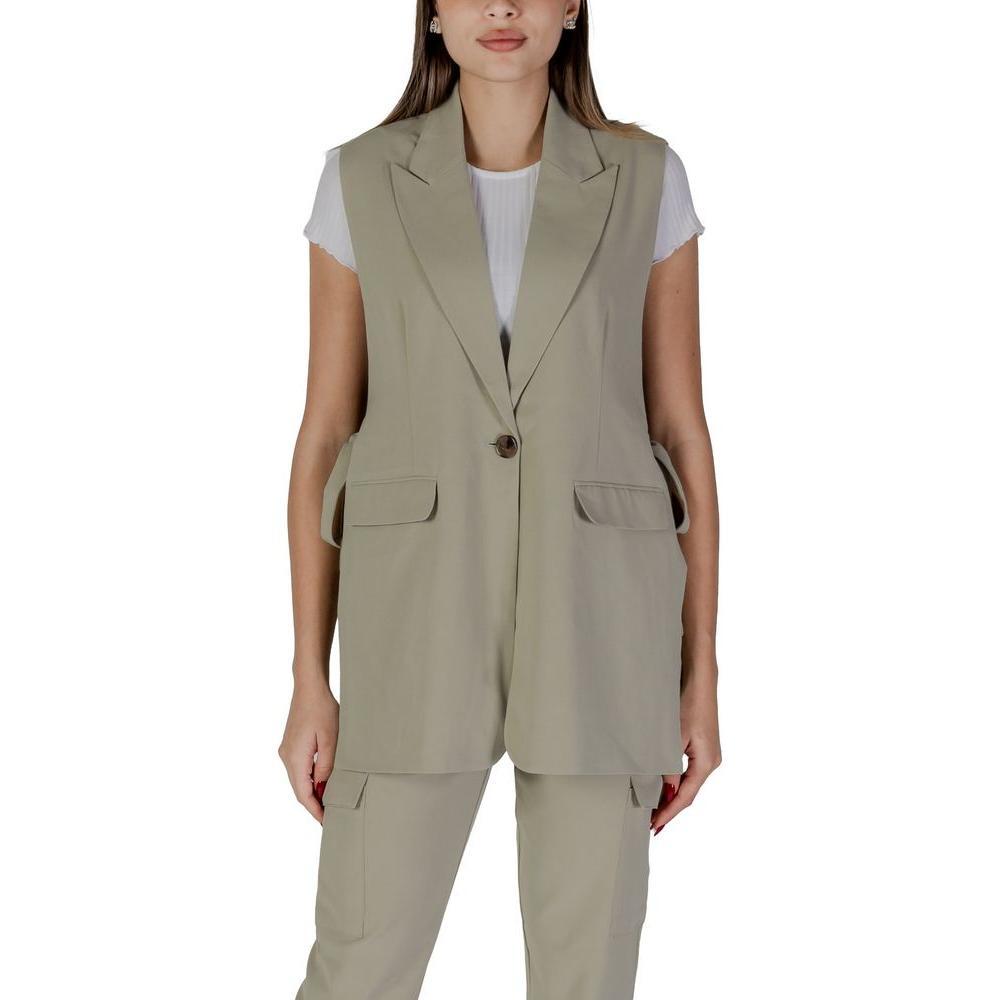 B.Young Green Polyester Waistcoat BY-14925102482-IT36|XXS