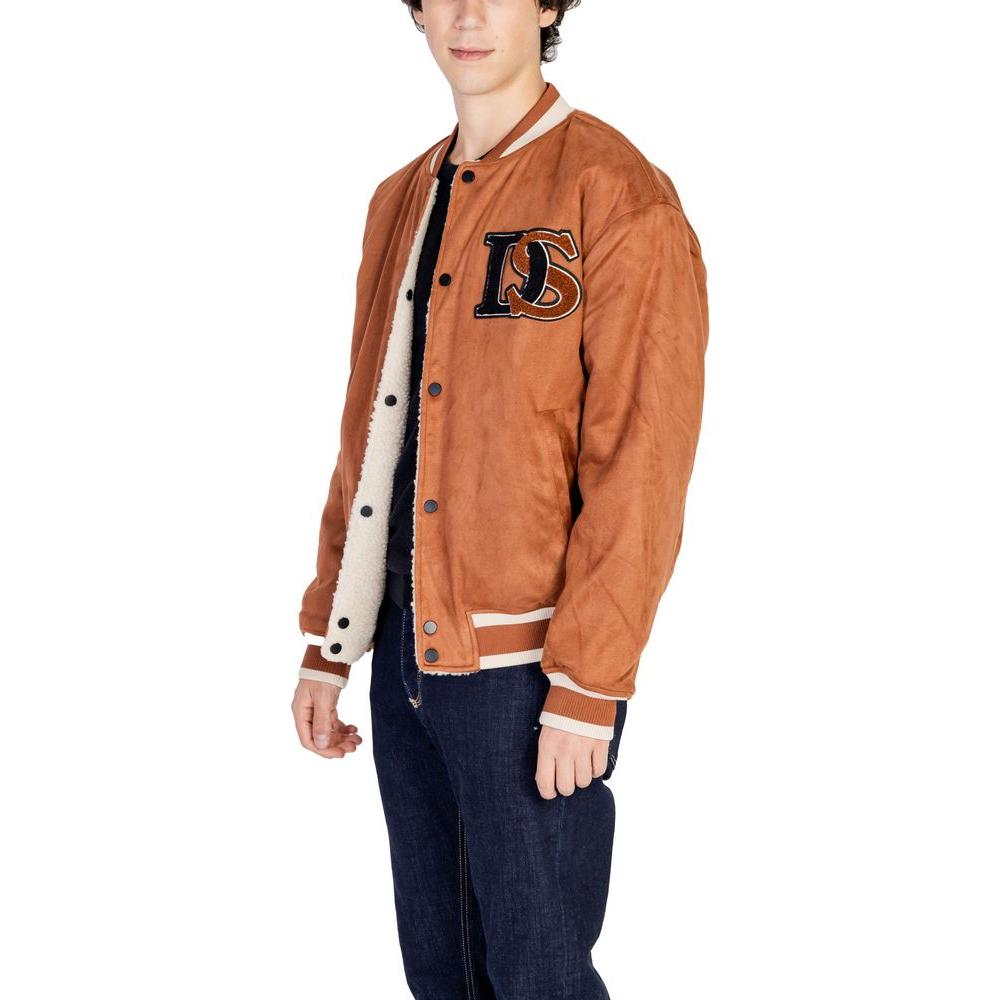 ONSBEN brown reversible polyester jacket by Only & Sons with embroidered details, worn by model, showcasing trendy and sporty design.