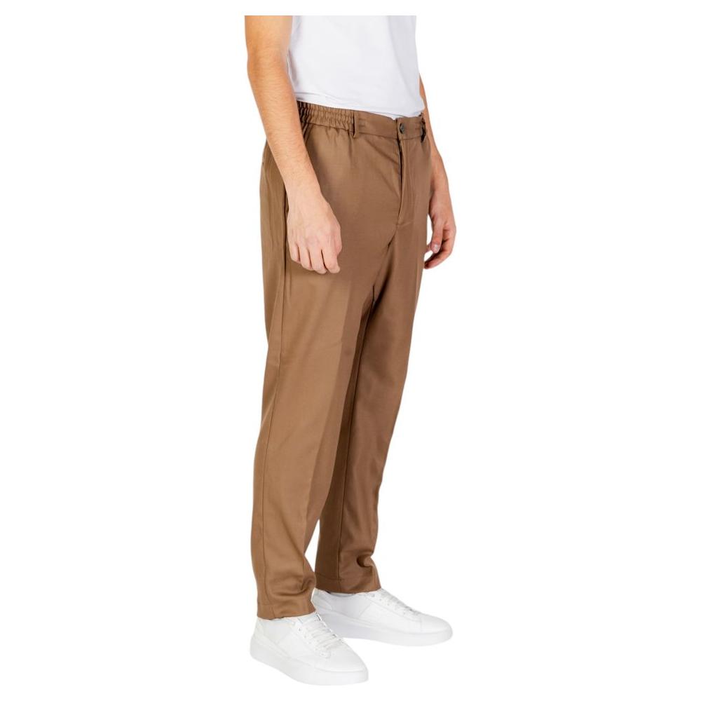 Men's Hamaki-Ho beige polyester pants, perfect for fall/winter collection, featuring comfortable spandex blend.