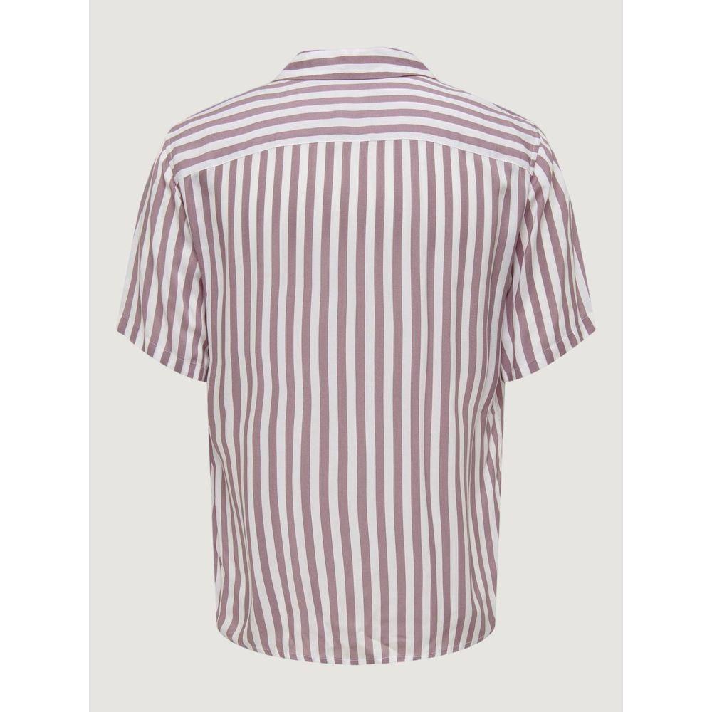 Back view of Only & Sons purple and white striped short-sleeved viscose shirt from the spring/summer collection for men.