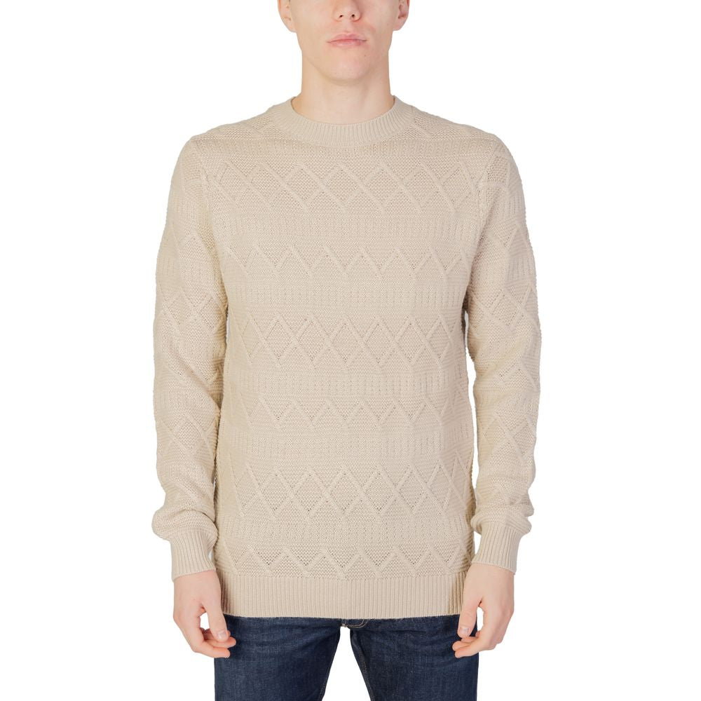 Men's beige Only & Sons sweater, featuring a diamond pattern, perfect for autumn/winter, made of 50% acrylic and 50% cotton.