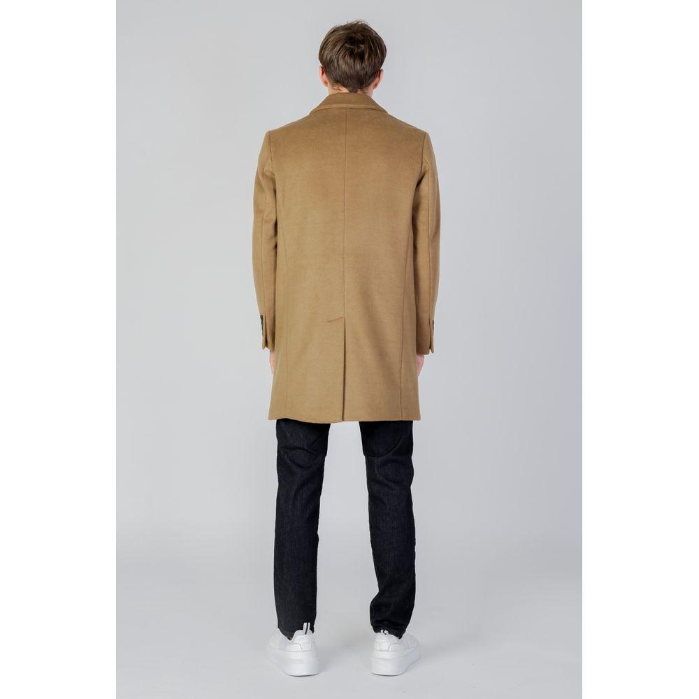 Back view of man wearing Antony Morato beige polyester jacket for men, Fall/Winter collection, showcasing full-length design.