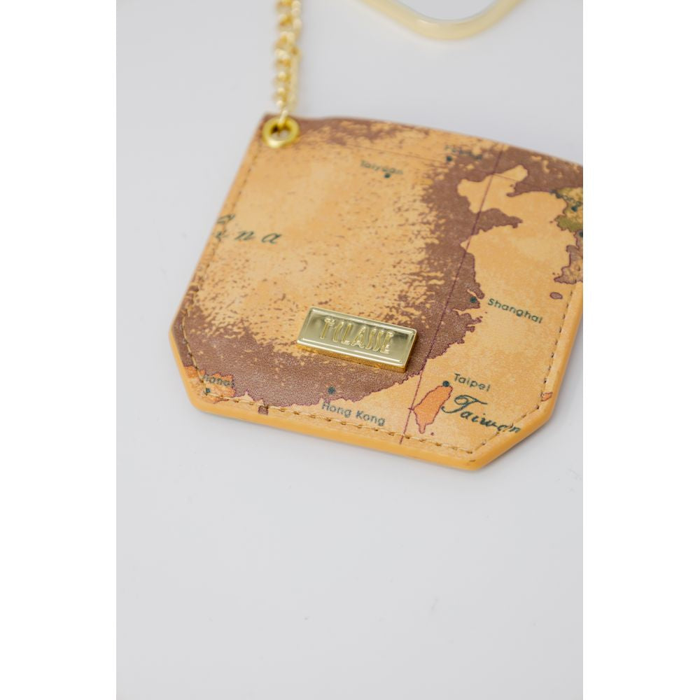 Alviero Martini Prima Classe beige copper keychain featuring world map design, part of fall/winter collection, women’s small leather goods