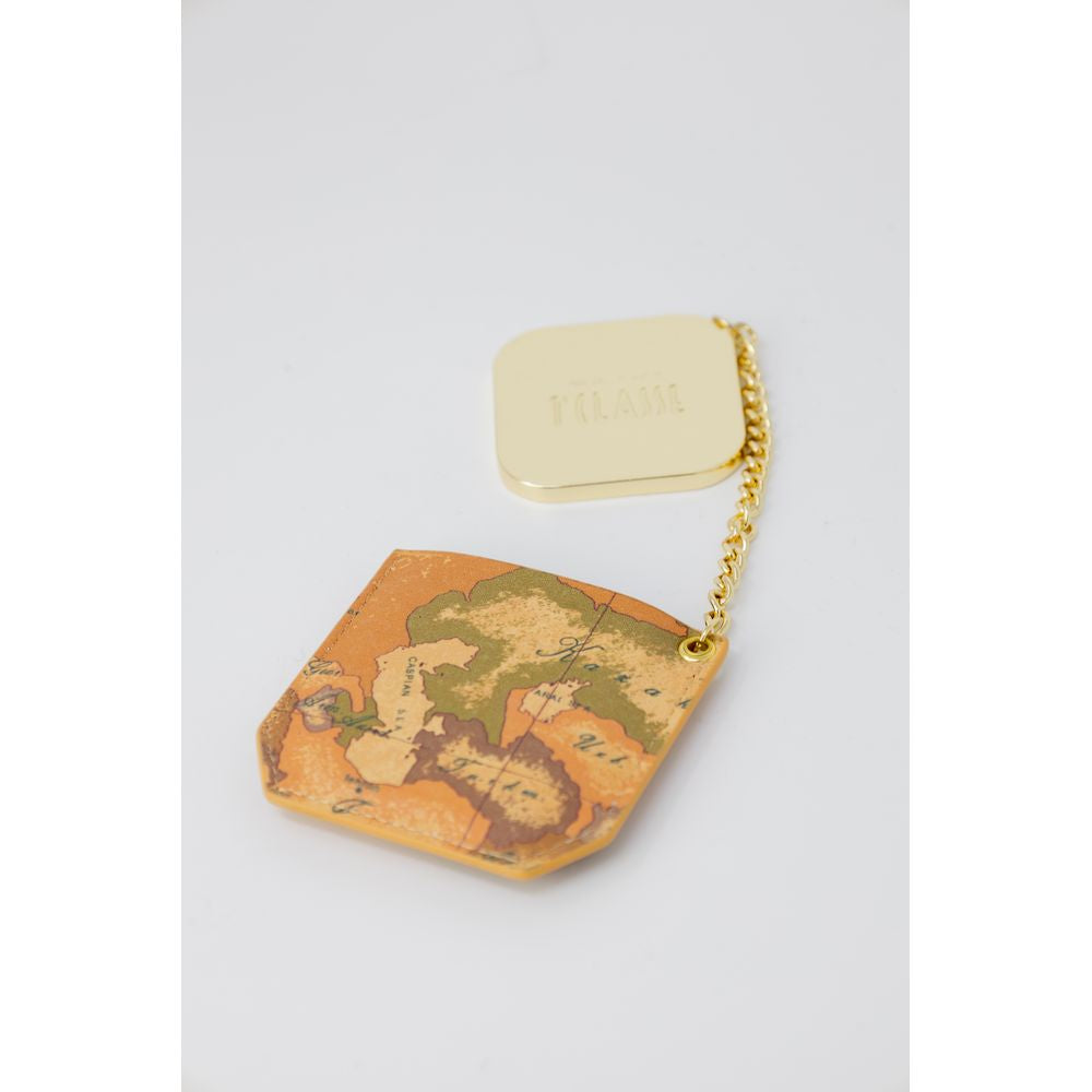 Alviero Martini Prima Classe beige copper keychain for women, fall/winter collection, features a map design. Small leather goods accessory.