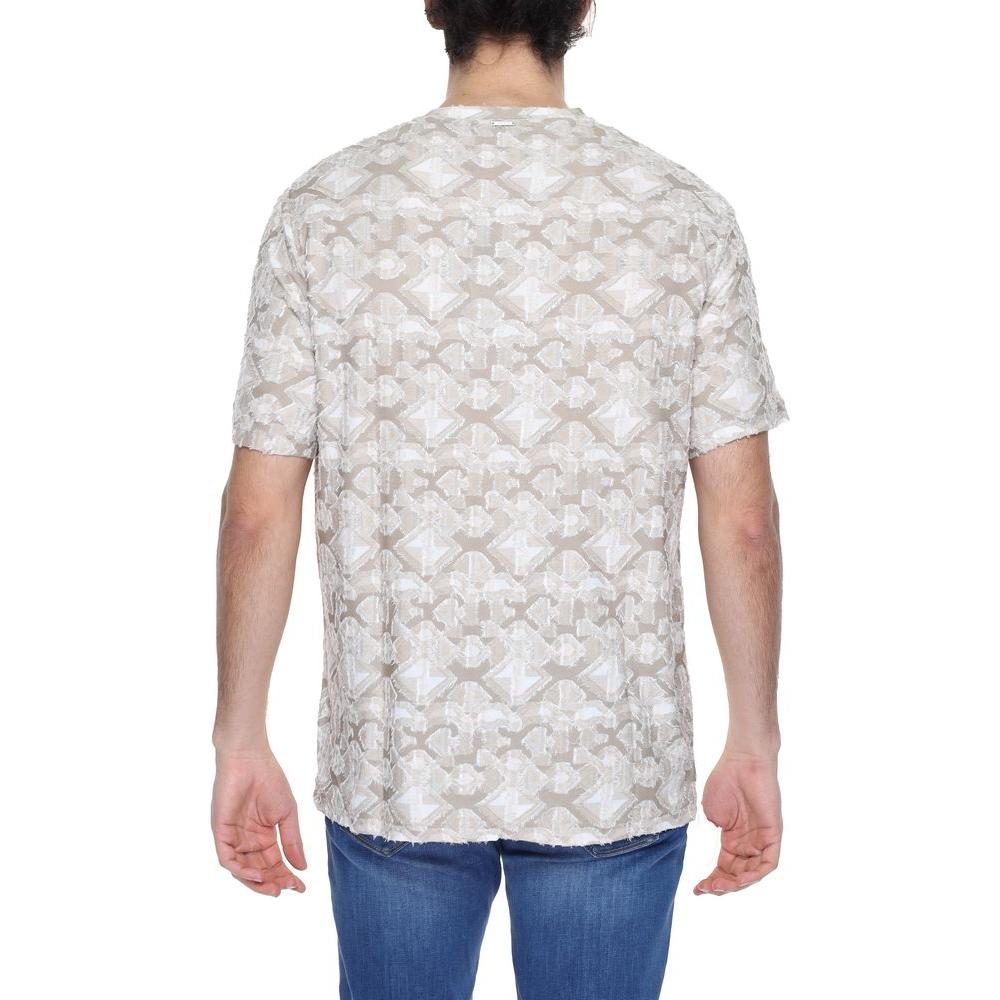 Back view of Antony Morato beige polyester men's T-shirt, spring/summer collection, featuring a geometric pattern.