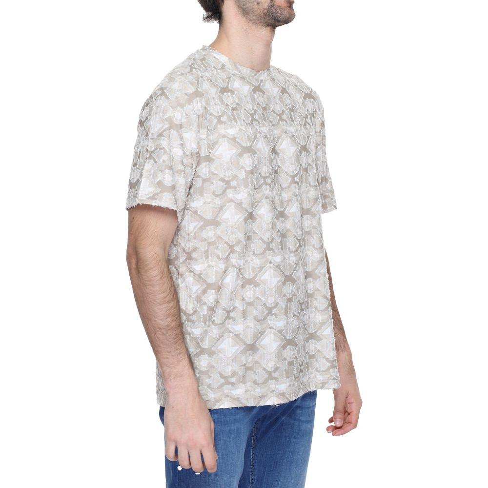Antony Morato beige polyester T-shirt for men, spring/summer collection, side view, casual wear with floral pattern.