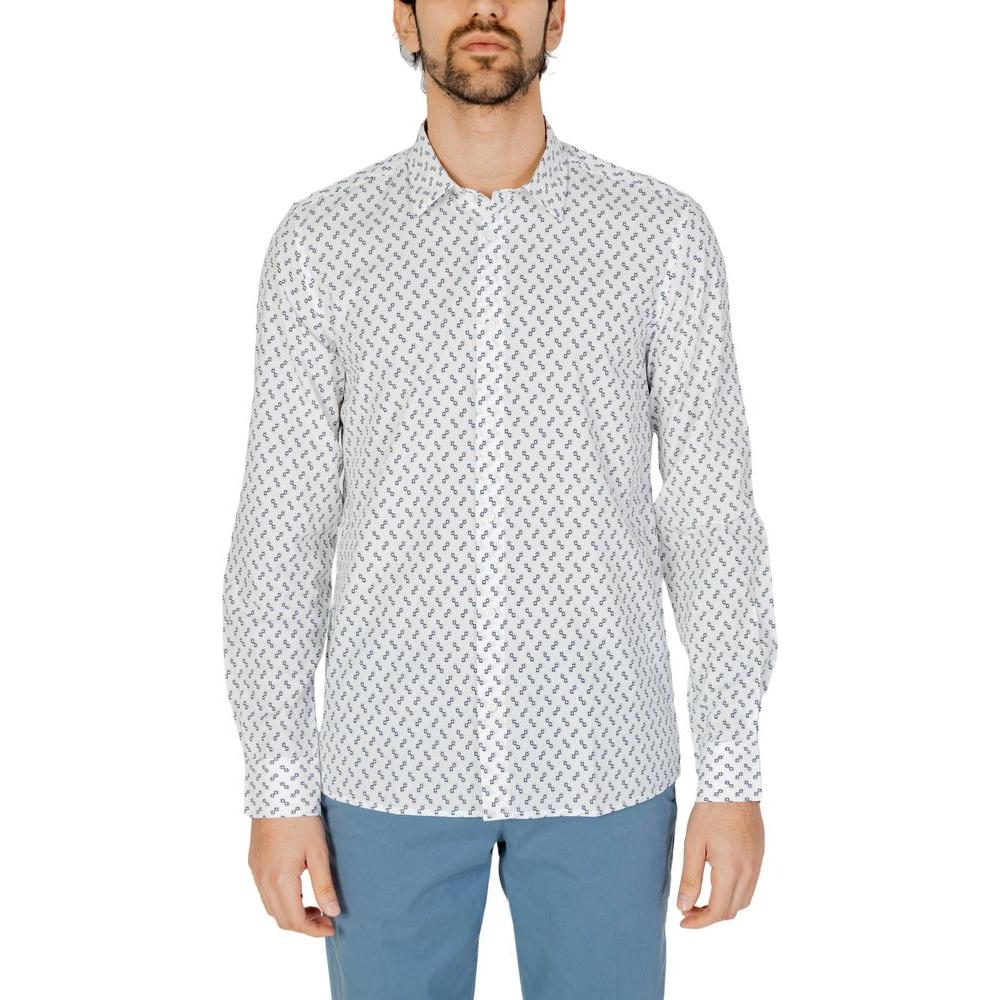 Antony Morato white viscose men's long sleeve shirt, ideal for spring/summer, composed of 50% viscose and 50% cotton
