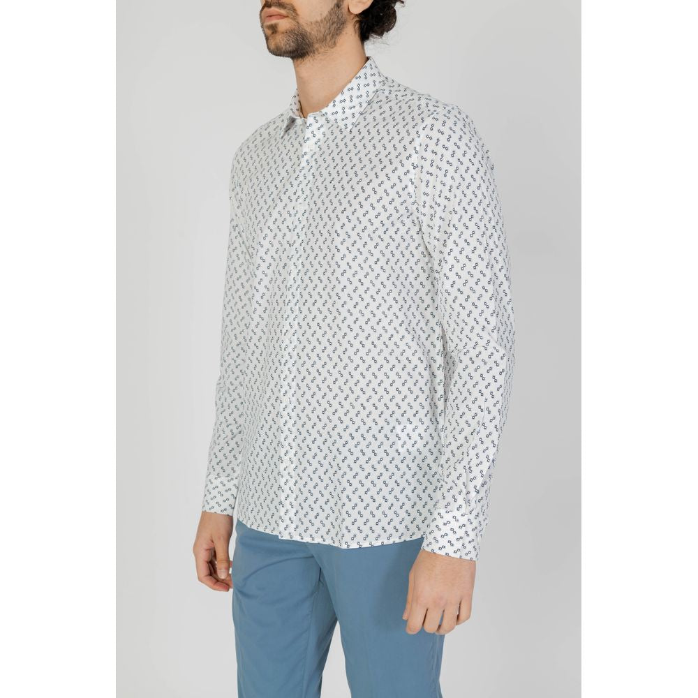 Antony Morato white viscose men's long sleeve shirt, spring/summer collection, featuring a blend of viscose and cotton.