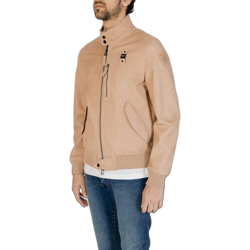 Men's Blauer beige leather jacket from Spring/Summer collection with zipper and pockets, 100% leather.